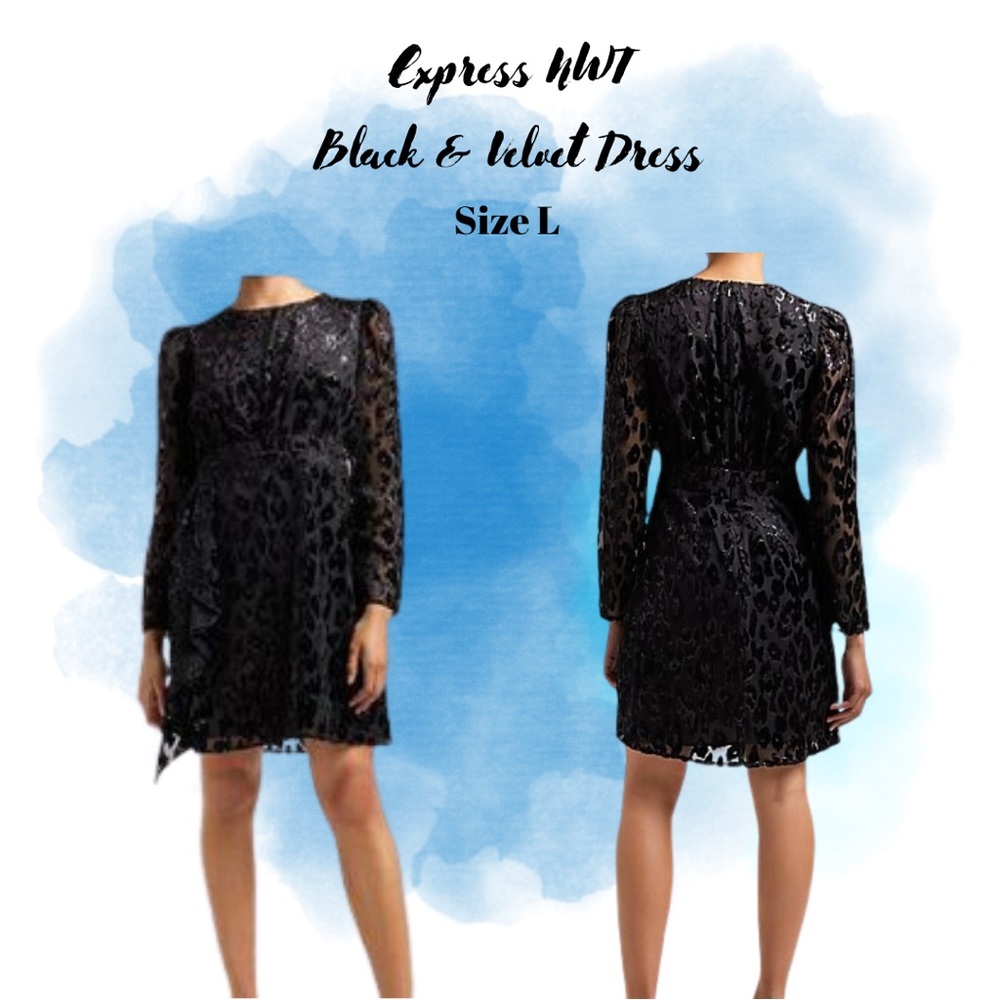 Black Velvet Cheetah Print Mini Dress